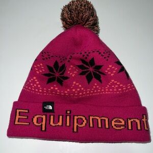The North Face Pink Beanie with Black and Orange Accents